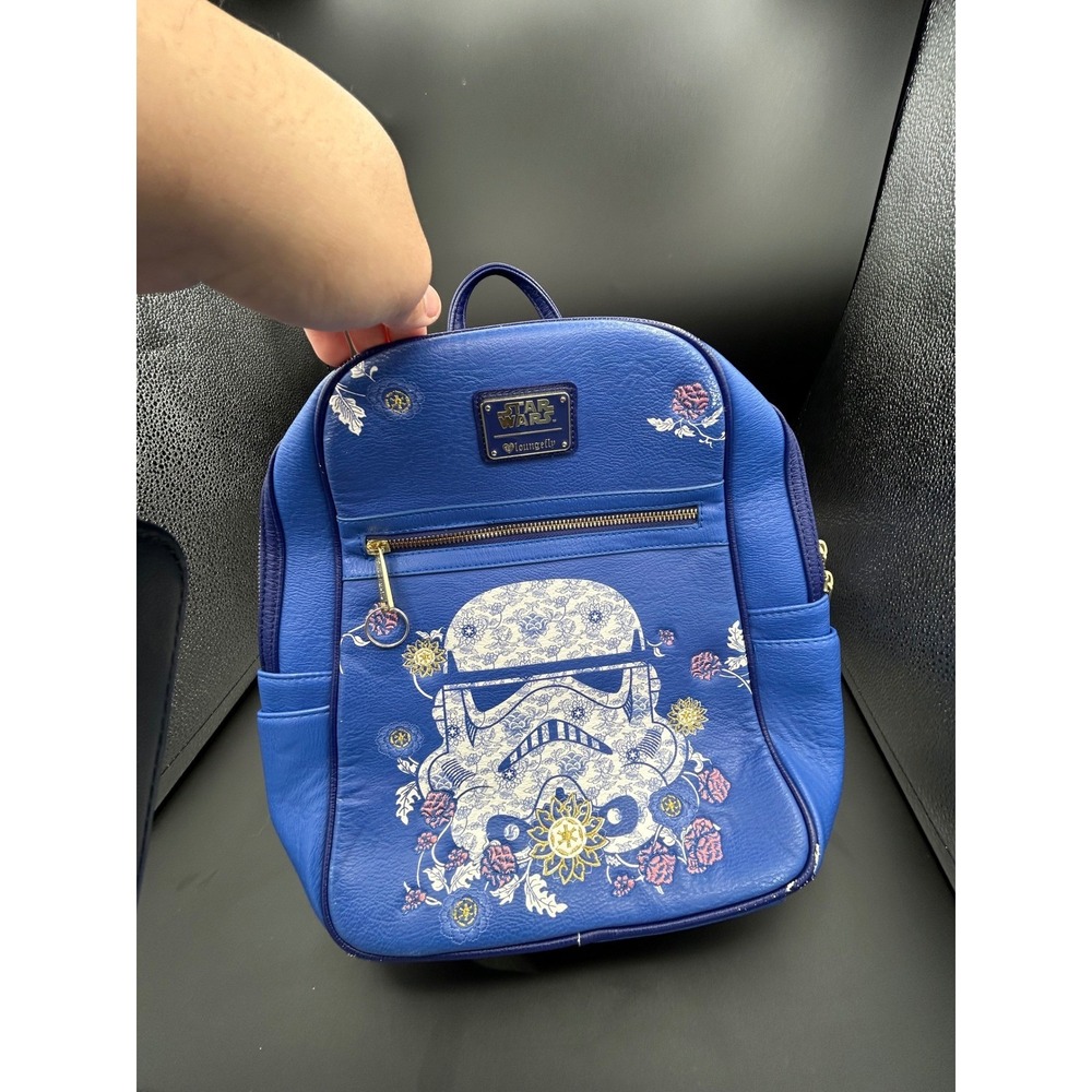 Loungefly Star Wars Stormtrooper Floral Mini Backpack Blue Faux Leather Bag